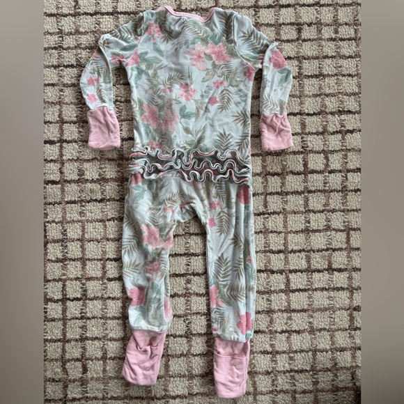 Angel Dear Floral Footed One-Piece in Pink and Green - Picture 2 of 4